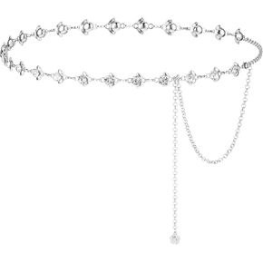 TIESOME Womens Flower Metal Chain Belt for Dresses, Adjustable Crystal Bridal Wedding Belt Skinny Waist Belt Decorated