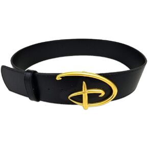 Buckle-Down Women's Disney, Signature D Logo Gold Cast Black, Vegan Leather Belt