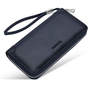 VANNANBA Long Zipper Wallet for Men RFID Blocking Leather Wallet,Large Capacity Credit Card Holder with Gift Box(Coffee)