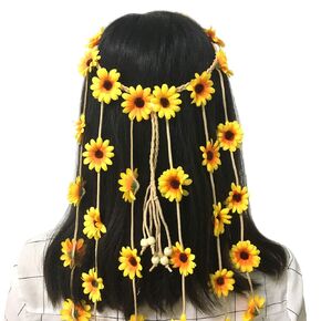 HONBAY Adjustable Bohemia Flower Headband Sunflower Hair Wreath Festival Hair Band Bridal Headpiece