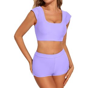 XUNYU مجموعة البكيني عالية الخصر للنساء ملابس السباحة التغطية الكاملة 2 قطعة ملابس السباحة مع السراويل تويست انقطاع Tankini in Kuwait