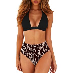ملابس السباحة النسائية المثيرة ذات الخصر العالي 2 قطعة بيكيني هالتر مطبوع لباس السباحة in Kuwait