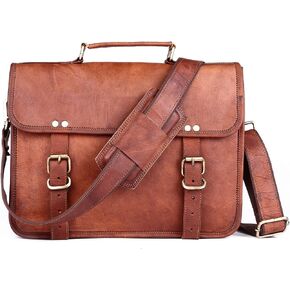 ANUENT 14 Inch Genuine Leather Messenger Bag Vintage Brown Small Briefcase Shoulder CrossBody Satchel for Men and Women Ideal for Laptop, iPad, and Tablet