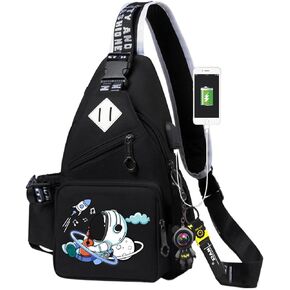 Crossbody Sling Backpack For Men Anime Fashion One-Shoulder Bag Cartoon Luminous Pattern Backpack (Black Guitar)