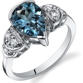 PEORA London Blue Topaz Teardrop Ring for Women 925 Sterling Silver, Natural Gemstone Birthstone, 2 Carats Pear Shape 10x7mm, Sizes 5 to 9