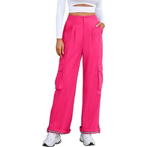 BMJL Women's High Waisted Cargo Pants Casual Wide Leg Pants Pockets Combat Military Snap Button Trousers
