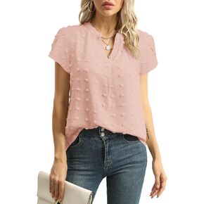 YSYOKOW Womens Summer Tops Casual V Neck T Shirts Petal Short Sleeve Blouses Dressy Loose Fit Tunic