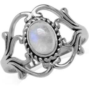 Silvershake Bezel Set Cabochon Gemstone Surrounded by Twisted Rope White Gold Plated 925 Sterling Silver Victorian Style Ring