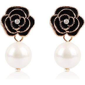 Fashion imitation pearl Rhinestone Rose Flower Stud Earrings for Women