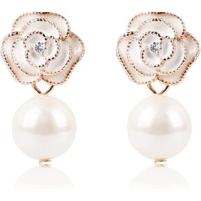 Fashion imitation pearl Rhinestone Rose Flower Stud Earrings for Women