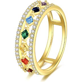 Chakra Ring for Women 925 Sterling Silver Dainty 14k Gold Plated Rainbow Ring Size 7 Jewelry Gift for Girls