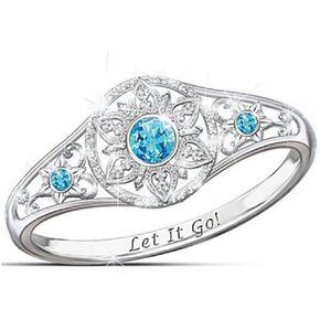 LRGKMCWTOB Let It Go Ring Gift for Girls, 925 Sterling Silver Snowflake Ring, AAA Cubic Zirconia Snowflake Ring, Snowflake Rhinestone Flower Simulation Diamond Ring Gift for Women