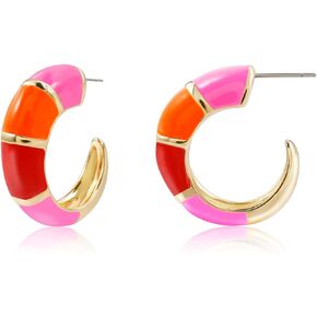 CONRAN KREMIX Colorful Chunky Gold Plated Hoop Earrings For Women Statement Summer Earrings Trendy