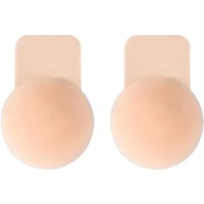 Sticky Bra, Silicone Adhesive Bra Reusable Strapless Sticky Bra for Large Breasts Sticky Bras for Women to Push Up Breasts. (1 Pair, Beige)