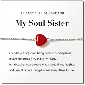 Natural Carnelian Heart Adjustable Bracelet, My Soul Sister Friendship Best Friend Birthday Gifts for Sister from Sister in Saudi Arabia