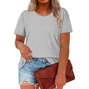 DOLNINE Plus Size Tops for Women Summer Casaul Short Sleeve Shirts Solid Color Basic Tee