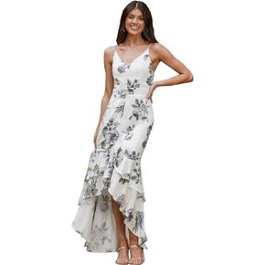 CUPSHE X Madison Bouquet Floral Ruffled High-Low Dress Sleeveless V Neck Dresses Casual Summer