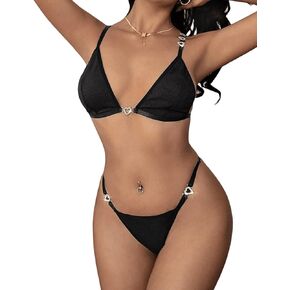 SweatyRocks Women's Heart Ring Lingerie Set Two Piece Spaghetti Strap Bra and Panty Set Underwear