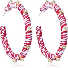 Rattan Earrings for Women Boho Statement Rhinestone Rattan Big Hoop Earrings Handmade Raffia Woven Straw Wicker Earrings Summer Beach Jewelry Gifts
