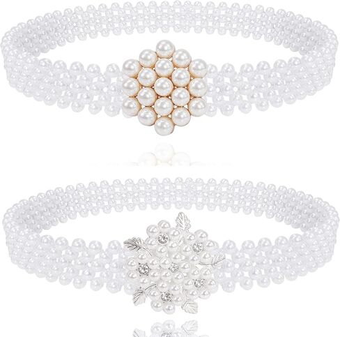 قطعتان من أحزمة اللؤلؤ للنساء من Lovful، حزام من حجر الراين اللؤلؤي المطاطي باللون الأبيض، حزام من اللؤلؤ المطاطي مع إبزيم من حجر الراين in Kuwait