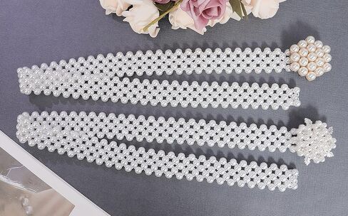 قطعتان من أحزمة اللؤلؤ للنساء من Lovful، حزام من حجر الراين اللؤلؤي المطاطي باللون الأبيض، حزام من اللؤلؤ المطاطي مع إبزيم من حجر الراين in Kuwait