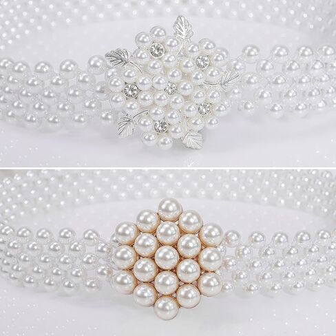 قطعتان من أحزمة اللؤلؤ للنساء من Lovful، حزام من حجر الراين اللؤلؤي المطاطي باللون الأبيض، حزام من اللؤلؤ المطاطي مع إبزيم من حجر الراين in Kuwait