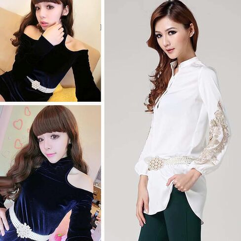 قطعتان من أحزمة اللؤلؤ للنساء من Lovful، حزام من حجر الراين اللؤلؤي المطاطي باللون الأبيض، حزام من اللؤلؤ المطاطي مع إبزيم من حجر الراين in Kuwait