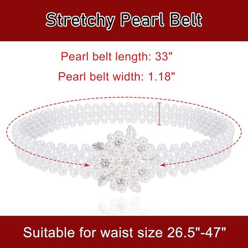 قطعتان من أحزمة اللؤلؤ للنساء من Lovful، حزام من حجر الراين اللؤلؤي المطاطي باللون الأبيض، حزام من اللؤلؤ المطاطي مع إبزيم من حجر الراين in Kuwait