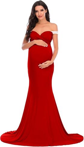 فستان ZIUMUDY للحمل بدون أكتاف للتصوير الفوتوغرافي من الدانتيل لالتقاط الصور في حفل استقبال المولود الجديد in Kuwait