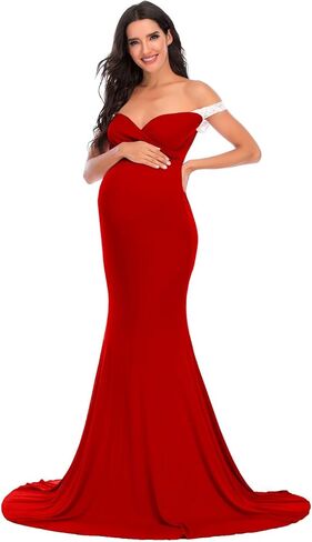 فستان ZIUMUDY للحمل بدون أكتاف للتصوير الفوتوغرافي من الدانتيل لالتقاط الصور في حفل استقبال المولود الجديد in Kuwait