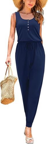 بدلة قفز نسائية صيفية كاجوال من STYLEWORD، زر خصر مرن برباط مع جيوب in Kuwait