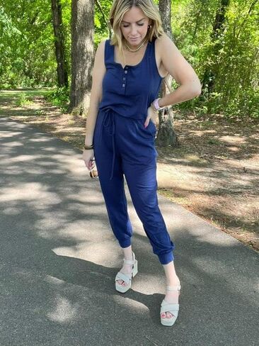 بدلة قفز نسائية صيفية كاجوال من STYLEWORD، زر خصر مرن برباط مع جيوب in Kuwait