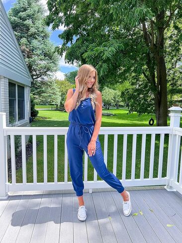 بدلة قفز نسائية صيفية كاجوال من STYLEWORD، زر خصر مرن برباط مع جيوب in Kuwait