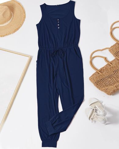 بدلة قفز نسائية صيفية كاجوال من STYLEWORD، زر خصر مرن برباط مع جيوب in Kuwait