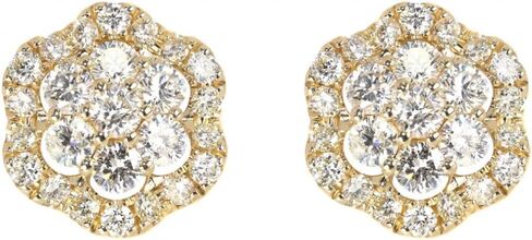 Yellow Gold Plated 925 Sterling Silver Flower Cluster Honey Comb Set Hip Hop Iced 5A Cz Lab Simulated Hypoallergenic Trendy Round Stud Screw Back Circle Earrings in Saudi Arabia