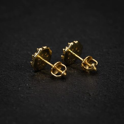 Yellow Gold Plated 925 Sterling Silver Flower Cluster Honey Comb Set Hip Hop Iced 5A Cz Lab Simulated Hypoallergenic Trendy Round Stud Screw Back Circle Earrings in Saudi Arabia