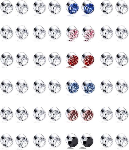 Tornito 24 Pairs Magnetic Stud Earrings Multi Color Cubic Zirconia Clip on Non Piercing Earrings Set for Women Men 4MM 6MM in Saudi Arabia