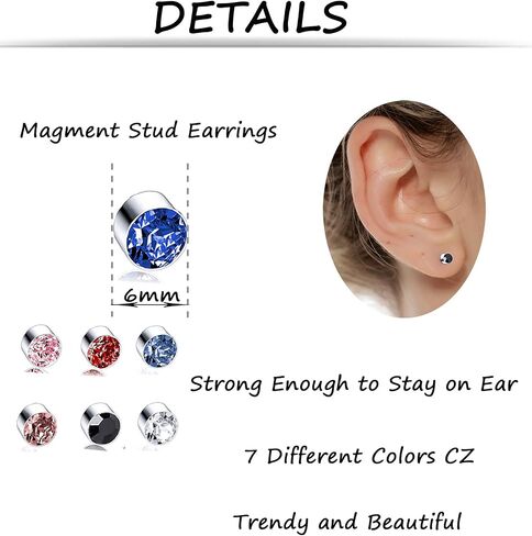 Tornito 24 Pairs Magnetic Stud Earrings Multi Color Cubic Zirconia Clip on Non Piercing Earrings Set for Women Men 4MM 6MM in Saudi Arabia