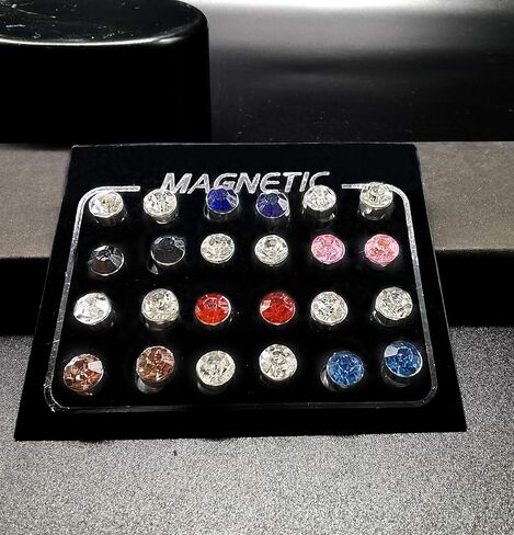 Tornito 24 Pairs Magnetic Stud Earrings Multi Color Cubic Zirconia Clip on Non Piercing Earrings Set for Women Men 4MM 6MM in Saudi Arabia