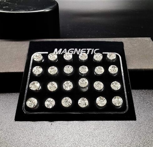 Tornito 24 Pairs Magnetic Stud Earrings Multi Color Cubic Zirconia Clip on Non Piercing Earrings Set for Women Men 4MM 6MM in Saudi Arabia