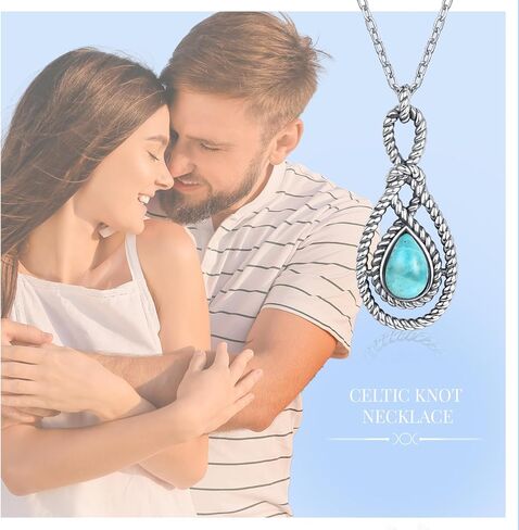 قلادة TUNGSTORY الفيروزية للنساء عقدة سلتيك قلادة مع سلسلة كابل 18 بوصة هدية عيد ميلاد لها in Kuwait