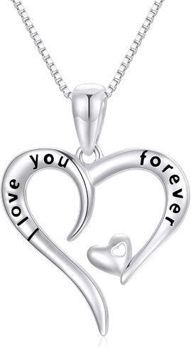 14k Gold"I love You Forever" Heart Necklace for Women, Real Gold Box Chain Love Pendant Jewelry, Anniversary Present for Wife, Gifts for Her, 18 Inch in Saudi Arabia