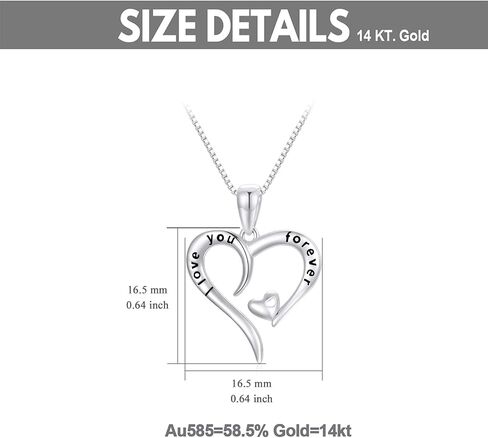 14k Gold"I love You Forever" Heart Necklace for Women, Real Gold Box Chain Love Pendant Jewelry, Anniversary Present for Wife, Gifts for Her, 18 Inch in Saudi Arabia