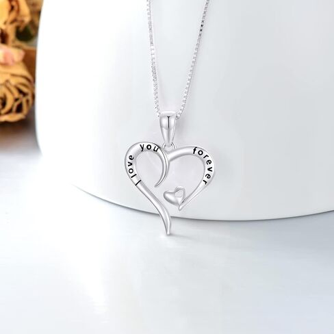 14k Gold"I love You Forever" Heart Necklace for Women, Real Gold Box Chain Love Pendant Jewelry, Anniversary Present for Wife, Gifts for Her, 18 Inch in Saudi Arabia