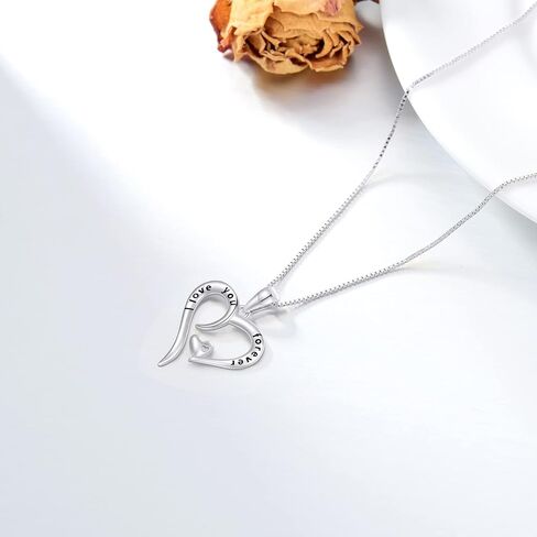 14k Gold"I love You Forever" Heart Necklace for Women, Real Gold Box Chain Love Pendant Jewelry, Anniversary Present for Wife, Gifts for Her, 18 Inch in Saudi Arabia