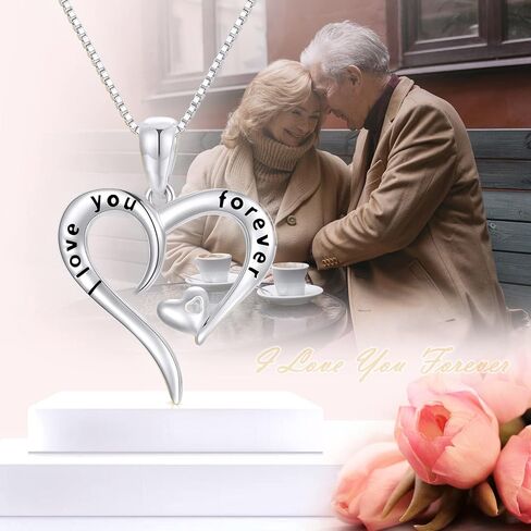 14k Gold"I love You Forever" Heart Necklace for Women, Real Gold Box Chain Love Pendant Jewelry, Anniversary Present for Wife, Gifts for Her, 18 Inch in Saudi Arabia