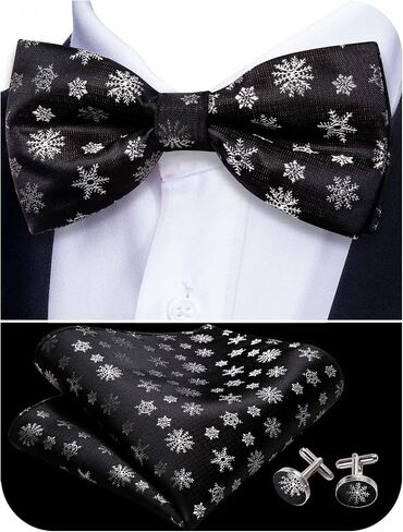 Barry.Wang Mens Christmas Pre-Tied Bow Tie Holiday Festival Vacation Xmas Bowties Pocket Square Cufflinks in Saudi Arabia