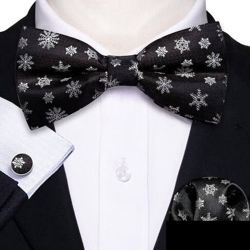 Barry.Wang Mens Christmas Pre-Tied Bow Tie Holiday Festival Vacation Xmas Bowties Pocket Square Cufflinks in Saudi Arabia