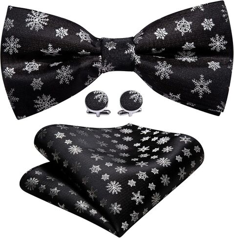 Barry.Wang Mens Christmas Pre-Tied Bow Tie Holiday Festival Vacation Xmas Bowties Pocket Square Cufflinks in Saudi Arabia