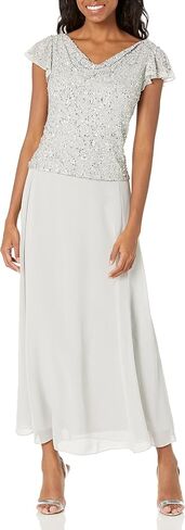 J Kara Women's Petite Long Beaded Cowl Neck Flutter Sleeve Gown in Saudi Arabia
